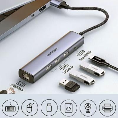 USB Type-C to 4 Port High Speed USB port Hub Ethernet Network Adapter